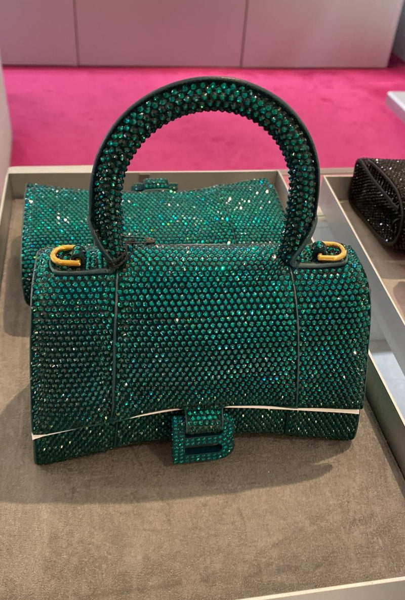 Balenciaga Crystal Rhinestone Embellished XS Hourglass Bag Green  The  Luxury Shopper